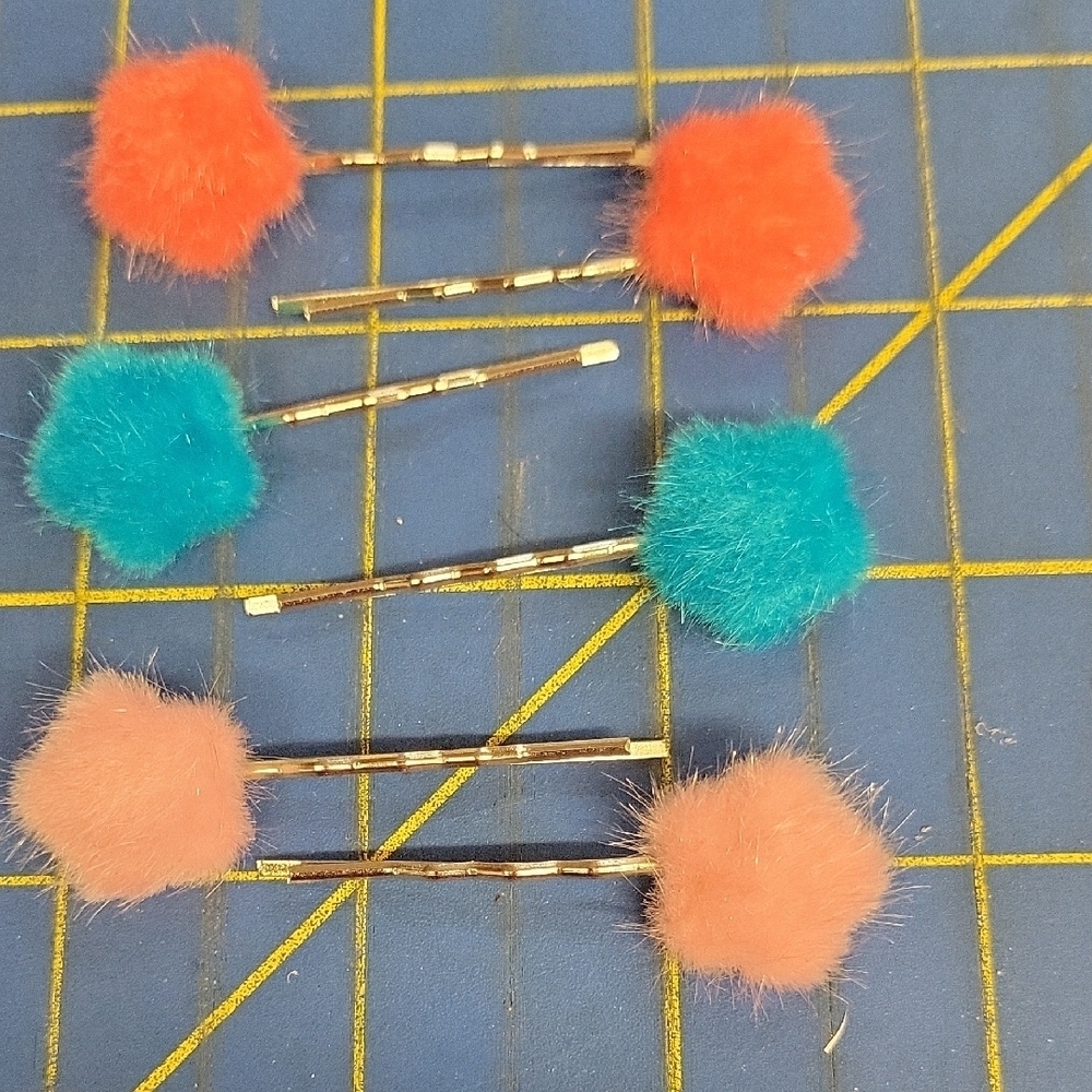 Colorful Fuzzy Pom Pom Hair Pins